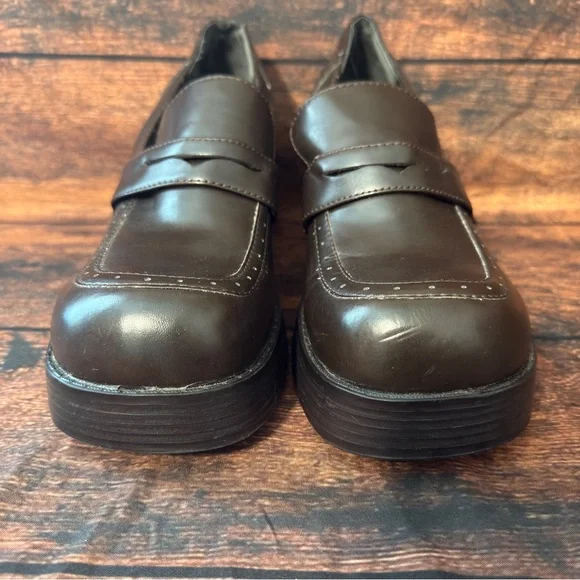 Vintage 90s Mudd Chunky Platform Loafers 🤎 Dark Academia // Size 10 - Picture 3 of 7